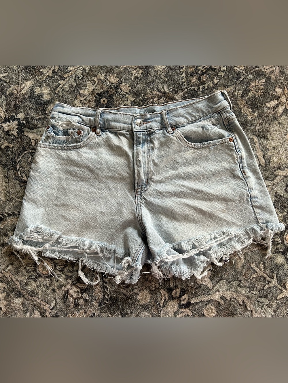 American Eagle Outfitters Light Blue Distressed Denim Shorts